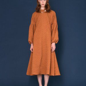Rust Long-Sleeve Midi Dress